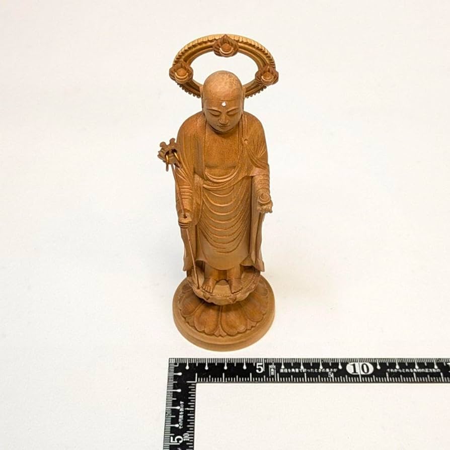 Amazon.co.jp: 配送 地蔵菩薩 柘植 総高さ約18㎝ 仏像 地蔵